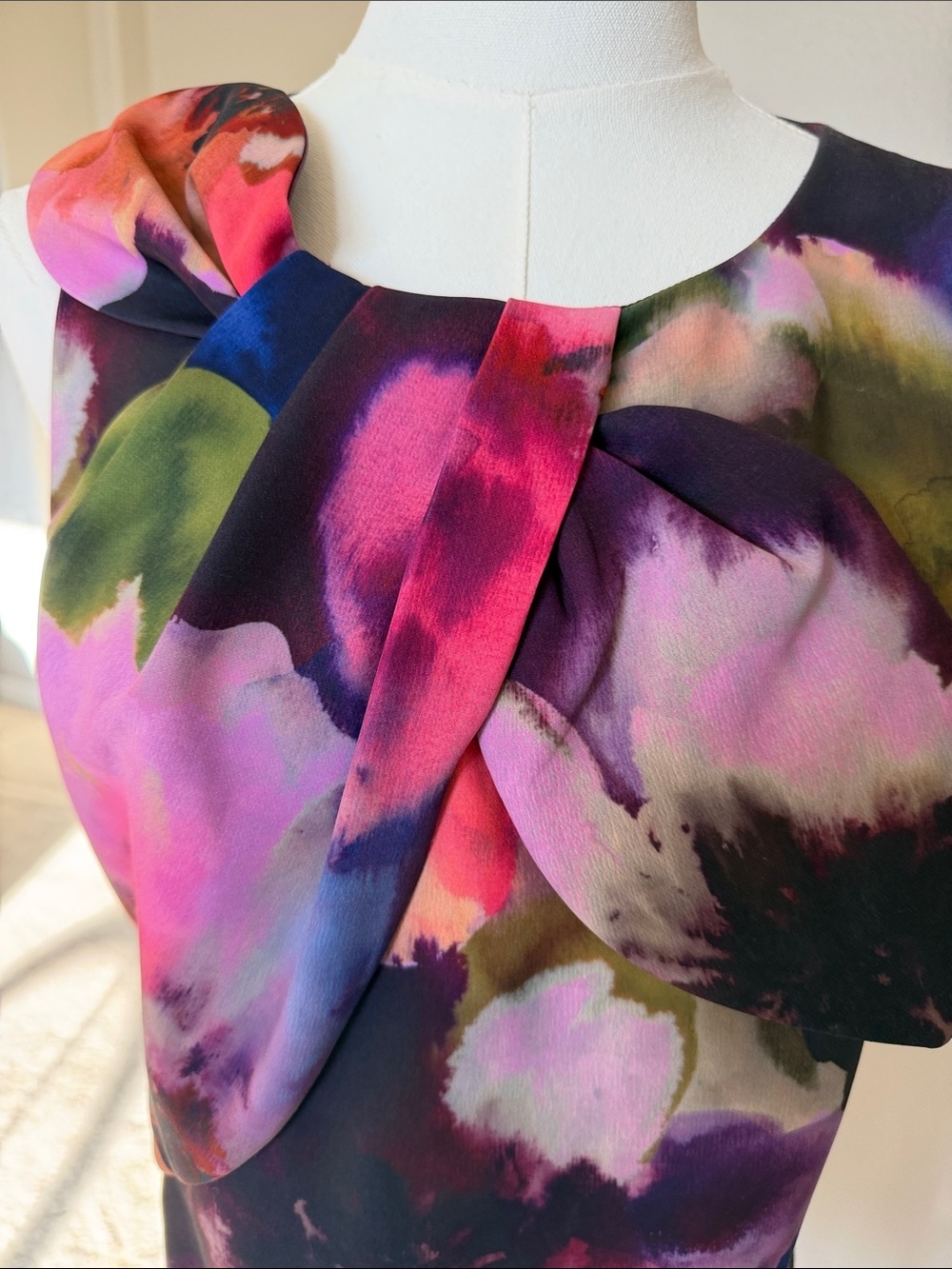 Trina Turk With A Twist Watercolor Floral Sheath Dress Asymmetric Pink Purple - Picture 6 of 9